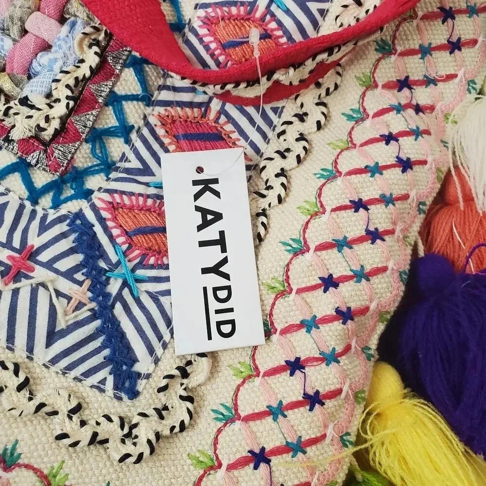 Katydid Embroidered Multicolor Canvas Tote Bag - Picture 7 of 8